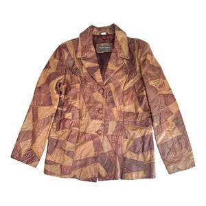 Donna Lepure Jacket Womens 3X Patchwork Leather Blazer Coat Button Vintage